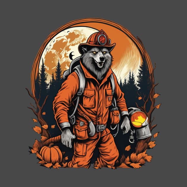 Werewolf fireman with full moon halloween design by Edgi