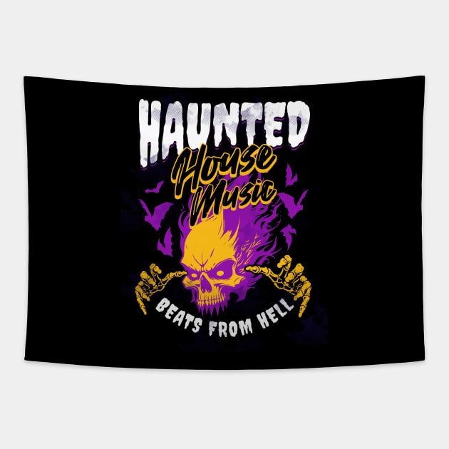 HOUSE MUSIC - Haunted House From Hell (White/Purple) Tapestry by DISCOTHREADZ 