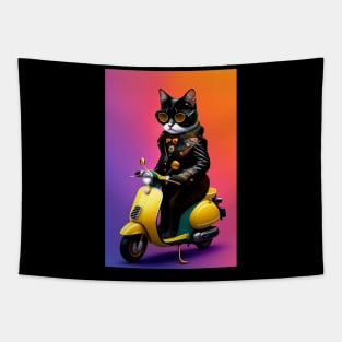 Funny cute cat drive motorcyrcle graphic design artwork Tapestry