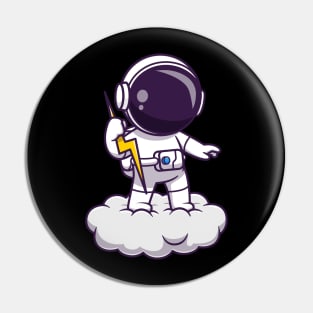 Astronaut Holding Thunder On Cloud Cartoon Pin