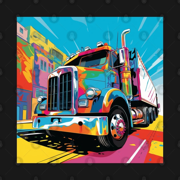 A Graphic Pop Art Drawing of a big American truck by Guntah
