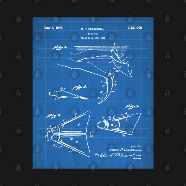 Scuba Diving Fins Patent - Deep Sea Diver Dive Coach Art - Blueprint by patentpress