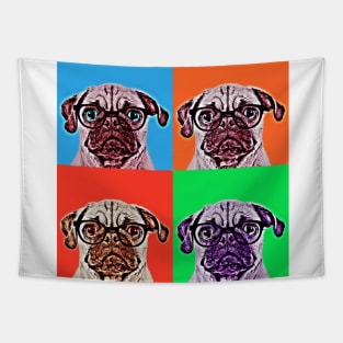 Geek Pug in Pop Art Portrait ( 4 Colors ) Tapestry