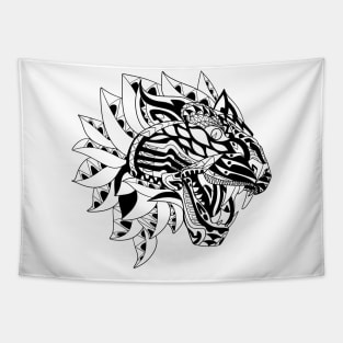 tiger ecopop in mexican totonac wild patterns on flames Tapestry