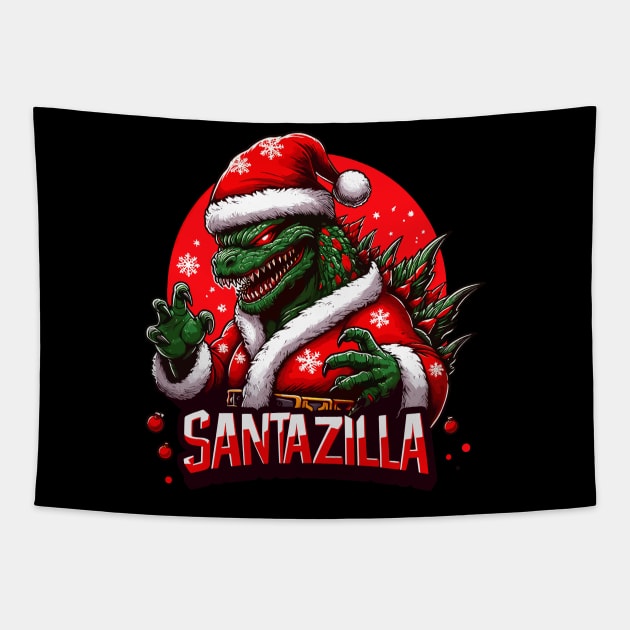 Funny Santazilla Christmas Tapestry by TomFrontierArt