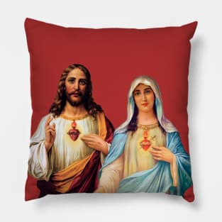 Sacred and Immaculate Heart Jesus and Mary together Pillow