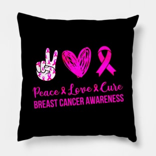 Peace Love Cure Hippie Pink Ribbon Pillow