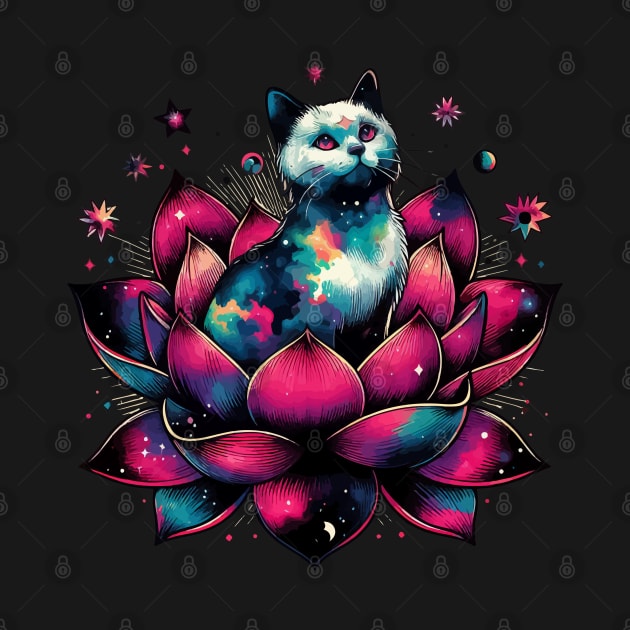 Colorful Abstract Cosmic Cat in Lotus Flower by TomFrontierArt