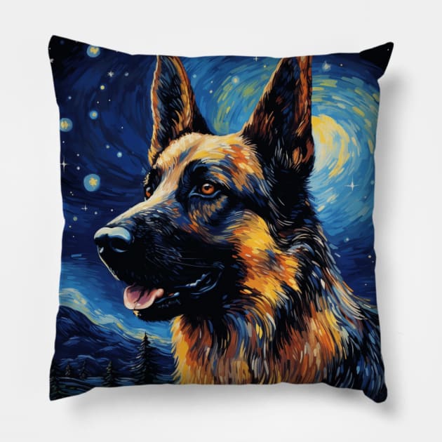 German Shepherd Painted in Starry Night Style Pillow by NatashaCuteShop