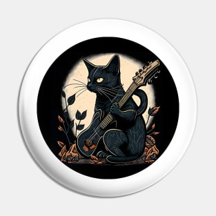 Cat Playing Guitar Vintage - Black Cat Guitar Pin