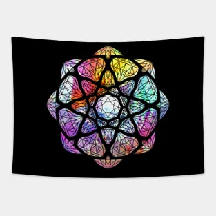 Rainbow Prismatic Crystal Mandala - Silhouette Tapestry