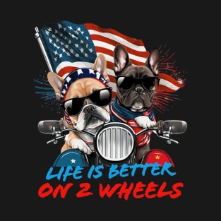 French Bull Dog In Sunglasses Riding Motorbike T-Shirt