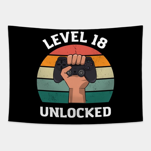 birthday gift t-shirt for an 18-year-old, Gamer, Level 18 Unlocked Tapestry by Crazy.Prints.Store