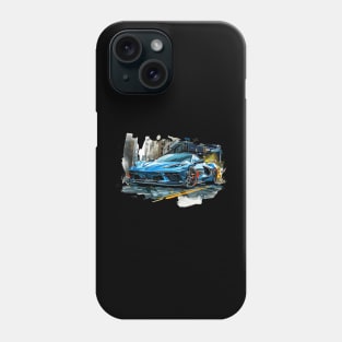 Blue C8 Corvette Street Scene supercar race car muscle car sportscar Corvette C8 Phone Case