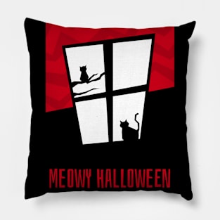 Meowy Halloween Funny Cat Design Pillow