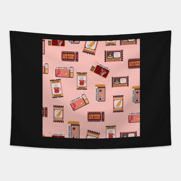 Date Coupons Scatter | pink and red Tapestry by Ipoole