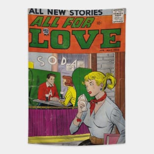 Vintage Romance Comic Book Cover - All For Love Tapestry