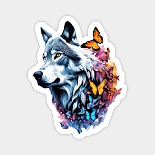 Wolf Stepping Through A Smoky Swirl Of Butterflies Magnet