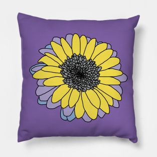 Yellow and Gray Flower Drawing with Black Line Pillow