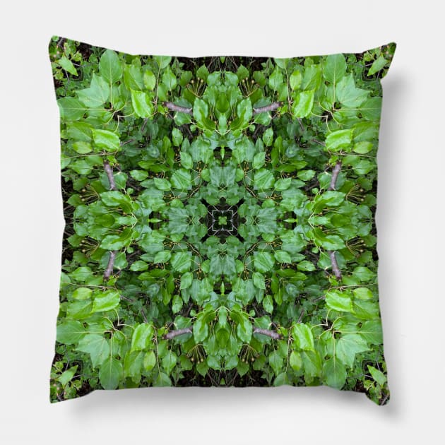 Mandala Kaleidoscope in Shades of Green Pillow by Crystal Butterfly Creations