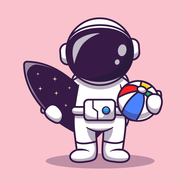 Cute Astronaut Summer With Surfboard And Ball Cartoon by Catalyst Labs