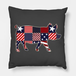 Pig 4th of July Pig Lovers Owner Patchwork American Flag Pillow