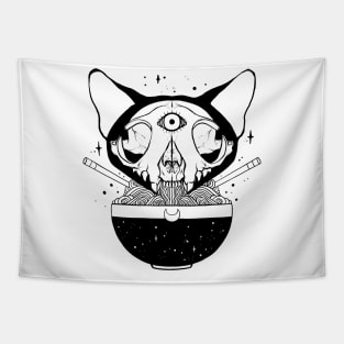 Cosmic Cat Skull Ramen Noodles Tapestry