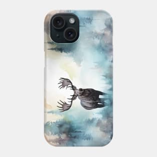 Misty boreal watercolor moose Phone Case