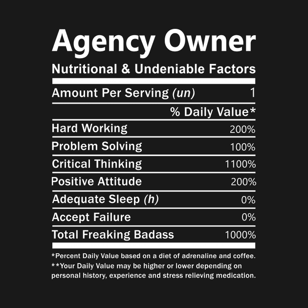 Agency Owner T Shirt - Nutritional and Undeniable Factors Gift Item Tee by Ryalgi