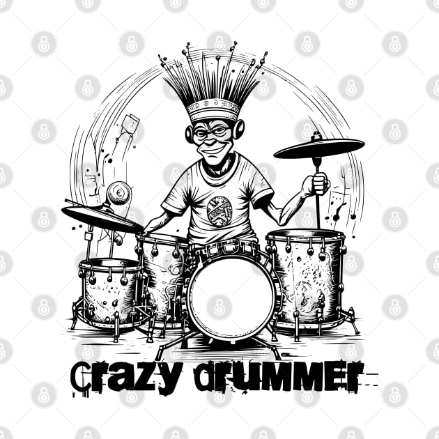 Funny Crazy Drummer Cartoon Illustration by Bellinna