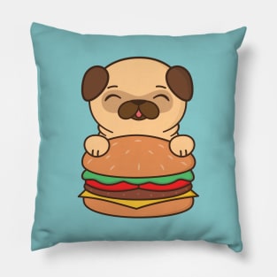 Cute and Kawaii Adorable Pug With Burger Pillow