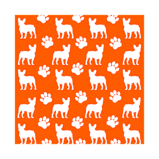 Orange French Bulldog Pawprint Pattern T-Shirt