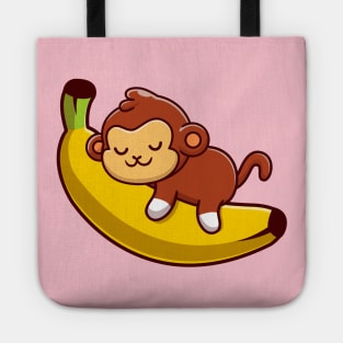 Cute Monkey Sleeping On The Banana Cartoon Tote