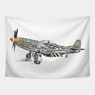 P-51 Mustang Airplane American WW2 Aircraft Sketch Art Tapestry