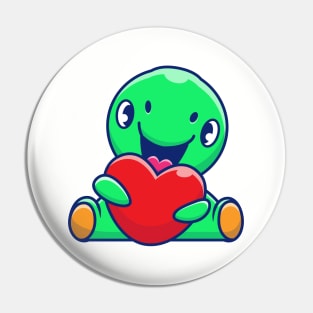 Cute Dinosaur Holding Love Cartoon Pin