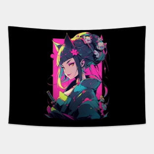 Neko Geisha Samurai Tapestry