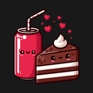 Cute Kawaii Food Art with Kawaii Chocolate Cake and a Cola Drink | Kawaii Lovers T-Shirt