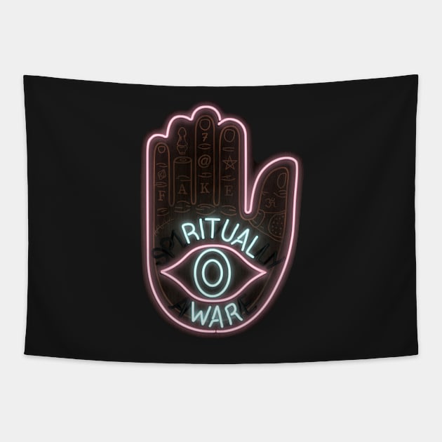 Spiritually aware - ritual war - Neon Sign pun Tapestry by rolphenstien