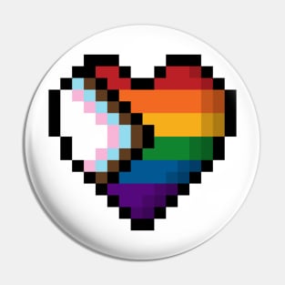 Large Pixel Heart Design in Progressive Rainbow Pride Flag Colors Pin