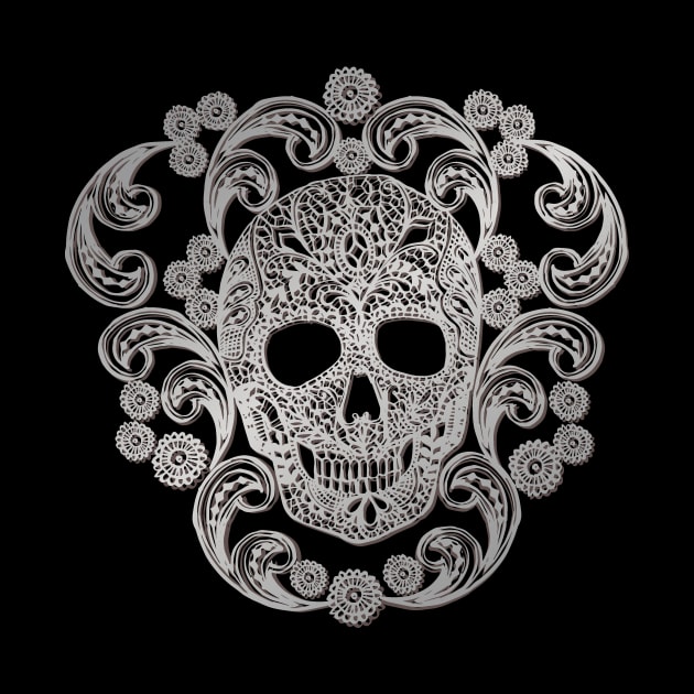 Silver Lace Skulls by Cecilia Mok