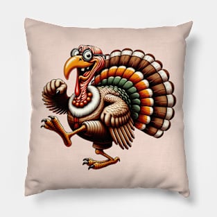 Funny Old Turkey Cartoon Thanksgiving Retro Aesthetic Pillow