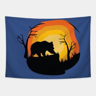 bear sunset silhouette Tapestry