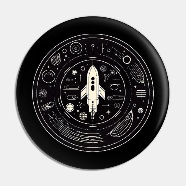 Retro Spaceship Rocket - Vintage Sci-Fi Design Pin by PlutoOrigins