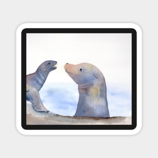 Sea Lions in Watercolor and Gold Magnet