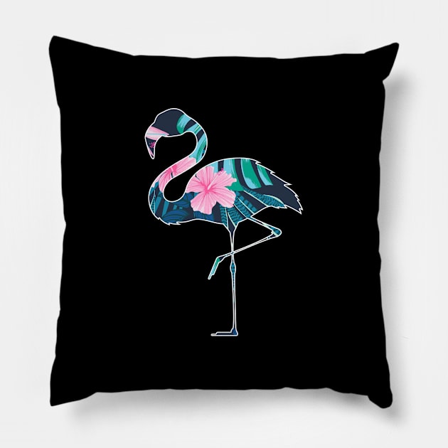 Flamingo with Tropical leaves Pattern, Love Flamingos Pillow by dukito