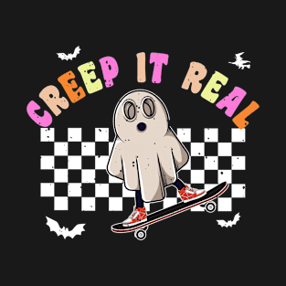 Grovy Creep It Real Ghost Halloween Vintage Retro T-Shirt