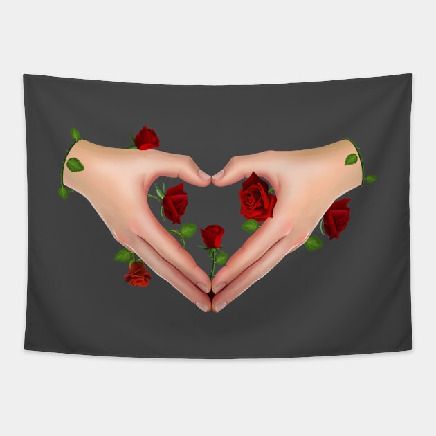 Hands Heart Roses Tapestry by Gabi_Faveri