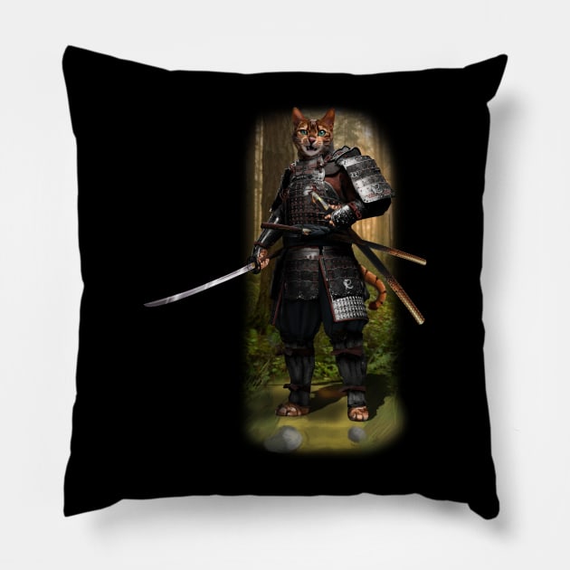 Exclusive Hand Drawn Samurai Cat | Samurai Collection Item-2 (Cat) | by Rendigart Studio Pillow by Rendigart