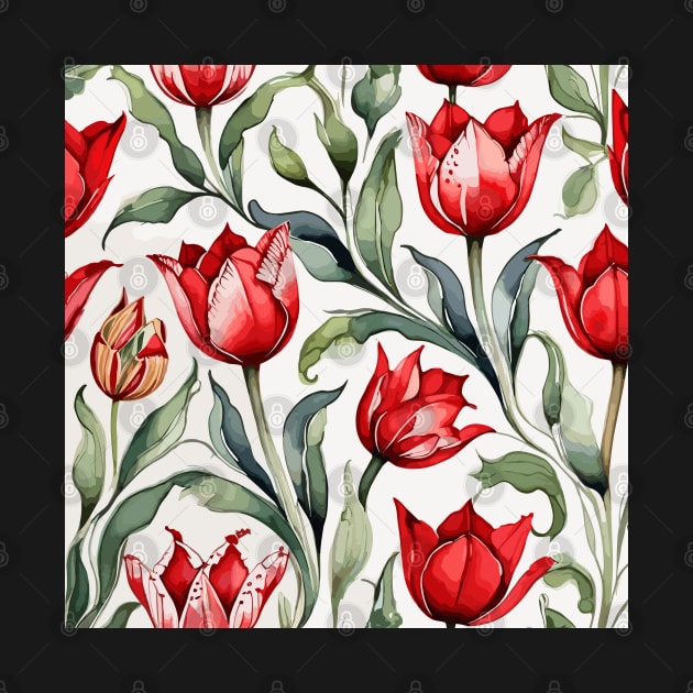 Red Green Turkish Tulips Ottoman Pattern by Siha Arts