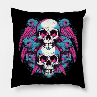Skull with Birds, and Wings Pillow